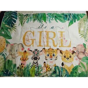 Safari Baby Shower Backdrop – 80"x60" Jungle Theme “It’s a Girl” Animal Graphics